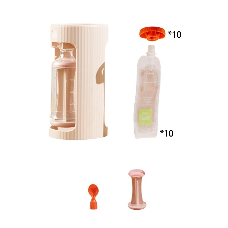 

Portable Baby Food Squeezer with 10x118ml Reusable Pouches Manual Mashed Fruit Dispenser Dishwasher Safe Feeding Tool бежевий