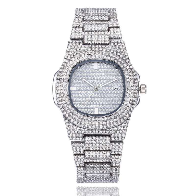 Stylish And Simple Gypsy Rhinestone Quartz Watch, Women S Full Diamond Calendar Steel Belt Women S Watch