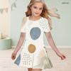 Girls Round Neck Short Sleeve Abstract Floral Printed A Line Flared Dress