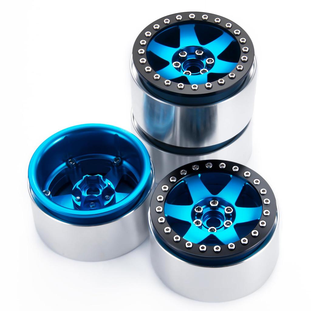 2.2 Felgi do Rock Crawlera RC, Piasty Kół Beadlock Aluminiowe do AXIAL WRAITH 90048 RR10 (Niebieski + Czarny, 4 szt.)