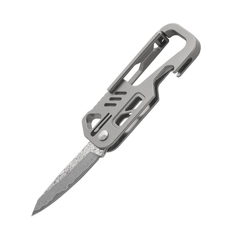 Titanium Alloy Folding Knife Damascus Blade D2 Portable Buckle Keychain Pocket Knife Outdoor Survival EDC Multitool for Men Gift