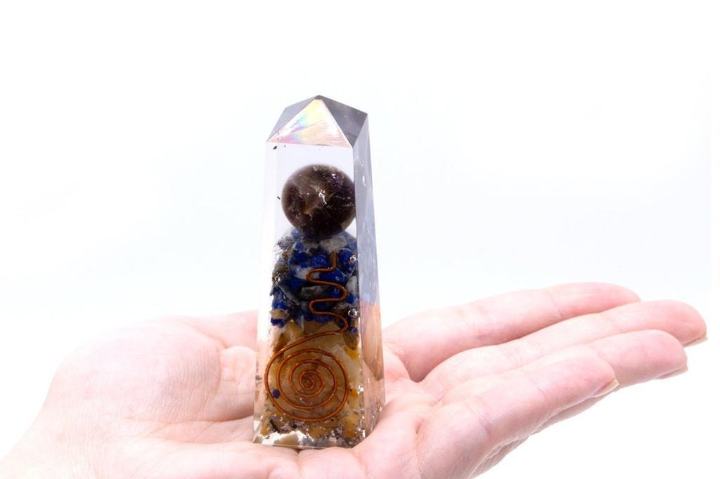 Orgonite Obelisk Point Copper Lapis Yellow Aventurine 90x25mm