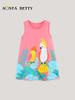 Girls' Floral Sleeveless Knit Cotton Princess Dress - European & American Style, Summer Collection.