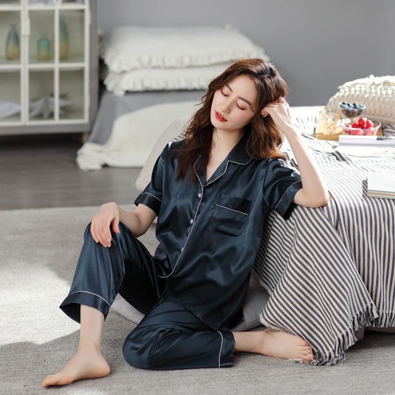 Han Yatong Silk Couple Pajamas Set: Autumn Long Sleeve Cardigan Homewear