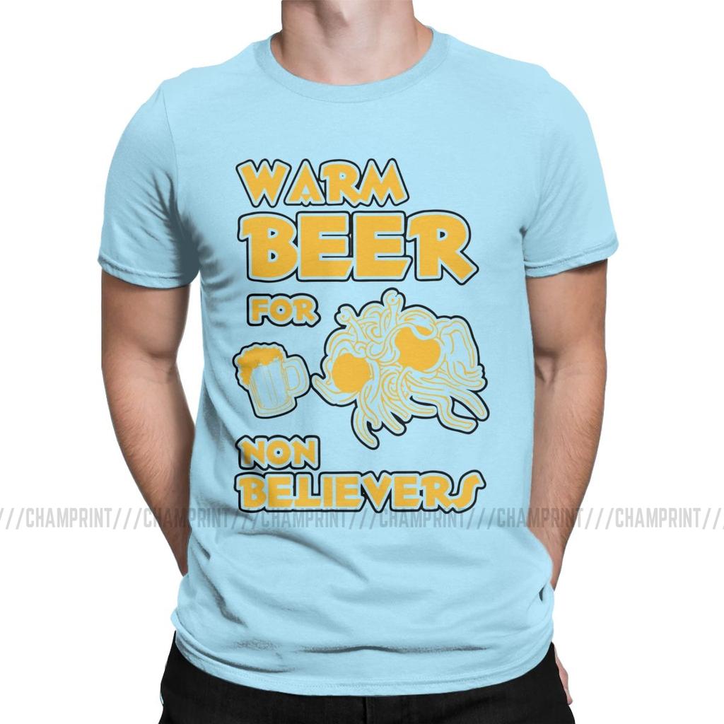 Warm Beer For Non Believers Pastafarian T Shirts Men Flying Spaghetti Monsterism Pastafarianism Fsm Religion Church