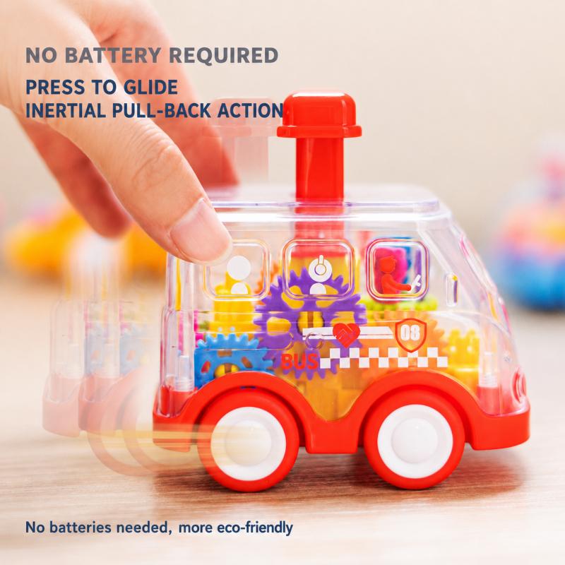 Baby Toy Cartoon Press Gear Car Toy Lnertia Pull-back Transparent Car Inertia Rebound Car Birthday Gifts for Kids Boys and Girls