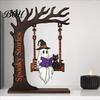 Handcrafted Wooden Art Pieces Halloween Desktop Swing Decor, Spooky Home Reading Ghost on A Figurine Wear Resistant Decorations for Living Room