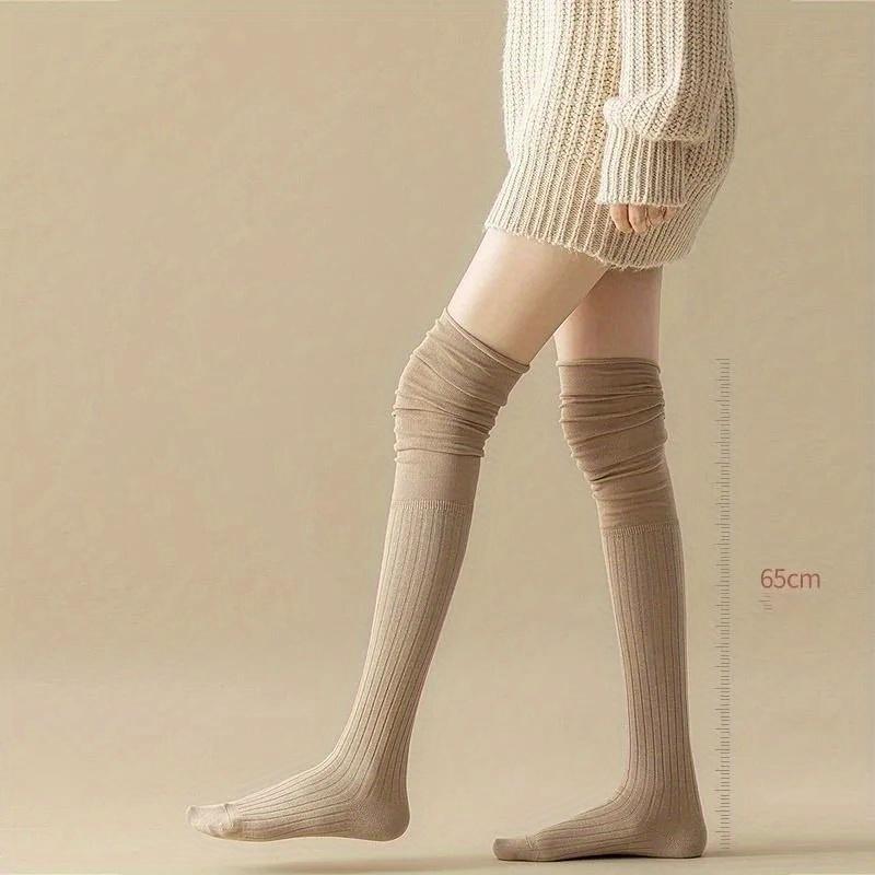 Women's Knee-High Socks - High Elasticity Thin Long Stacked Solid Color Polyester Stockings, All-Season Machine Washable