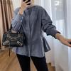 ZANZEA Women Casual Stand Collar Loose Long Sleeve Stripe Blouse