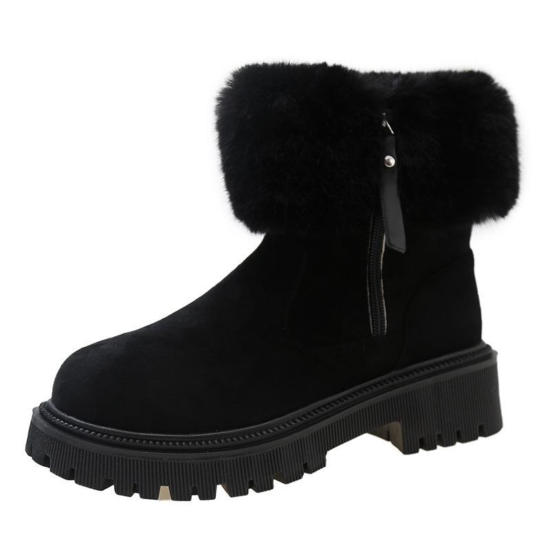 Cross-border New Mao Mao Mouth Short Tube Thick-soled Snow Boots Women's Round Head Side Zipper Velvet Thermal Cotton Shoes