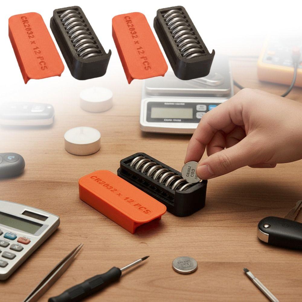 Shockproof Design Button Battery Organizer 12 Pcs Capacity 3D Printed Battery Holder Home Storage