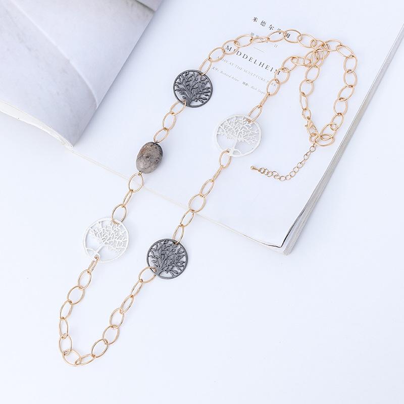 Women S Sweater Chain Fashion Exaggerated Versatile Tree Of Life Metal Brushed Long Necklace