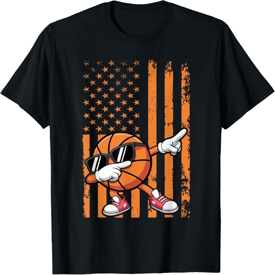 Graphic Basketball Retro American Flag Dabbing Basketball T-Shirt S
