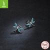 Blue Oil-Dripping Dragonfly Stud Earrings, Niche Temperament Insect S925 Silver Earrings Bse455