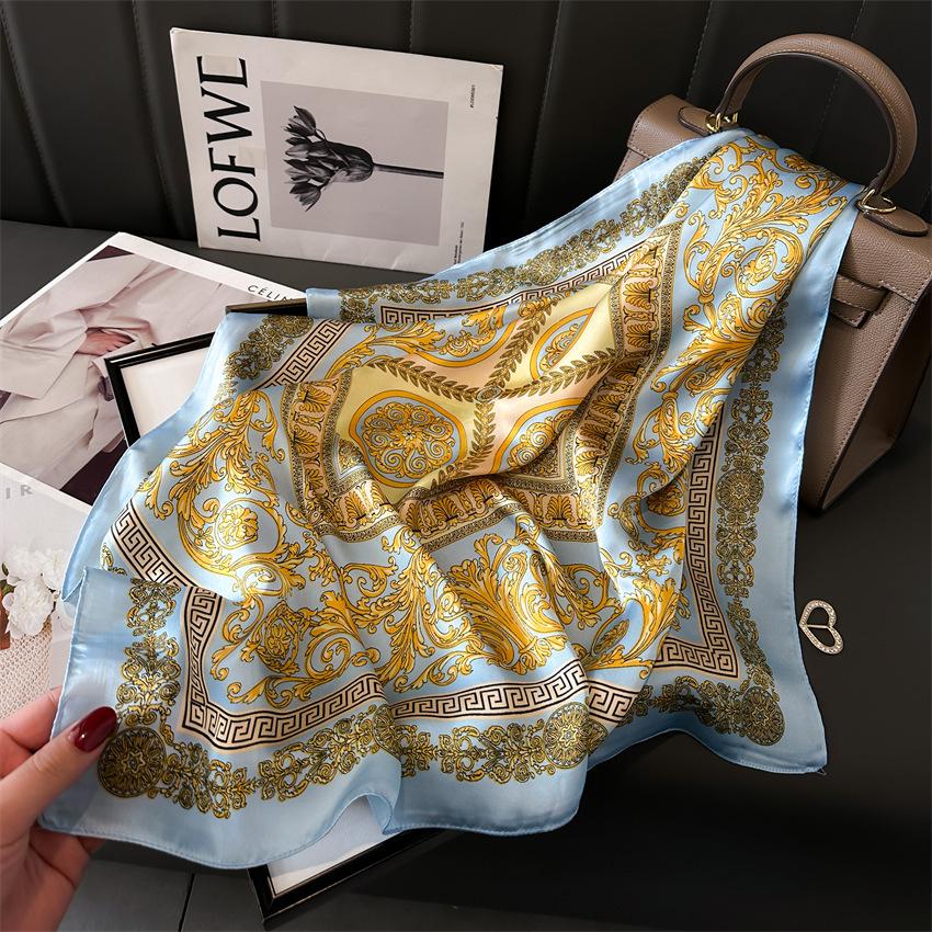 1Pcs Plant-Printed Silk Square Scarf Women Hijab Hair Bands Neckerchief Female Satin Shawl Ribbon Headband Fashion Wraps Bandana