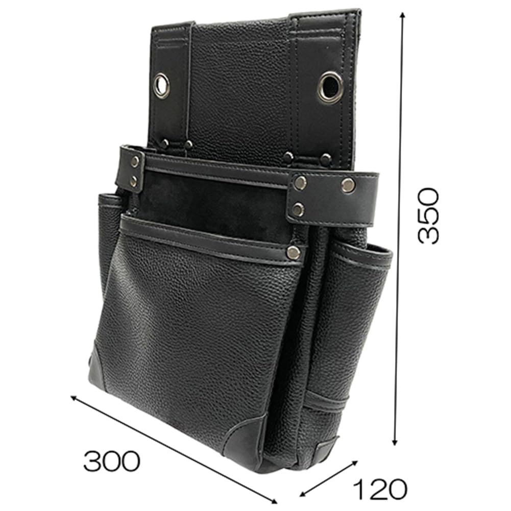 SK11 Black Nail Bag, 2-Tier, Swing Pocket Design, Reinforced Bottom, Leather-Like Fabric, Black Plated Hardware, SSL-NB-11