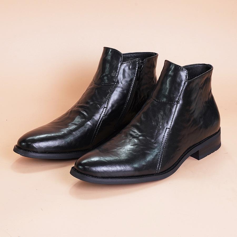 

2025 autumn and winter new men s Chelsea boots retro British pointed high-top leather boots men s velvet warm short boots 44