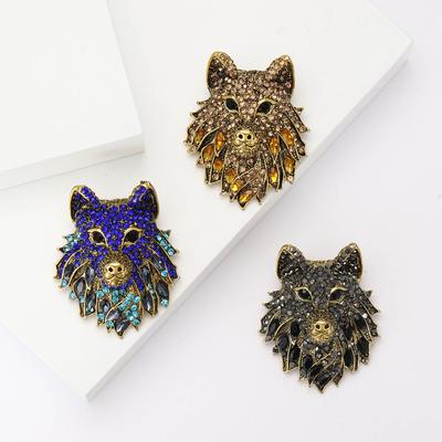 Exquisite Retro Alloy Rhinestone Wolf Head Brooch Domineering High-End Men'S Suit Coat Corsage Jewelry Pin
