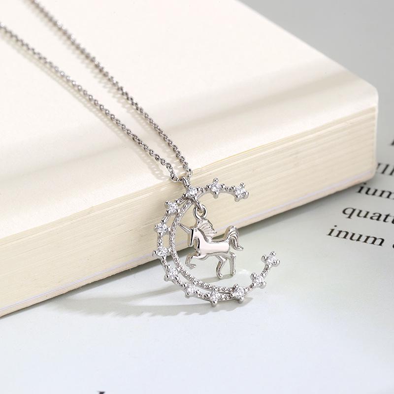 Trendy Unicorn and Moon Clavicle Necklace - European and American Style for Women
