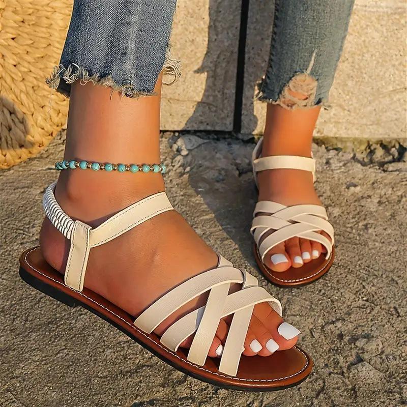 

Летняя мода 2024 женские римские сандалии на плоской подошве больших размеров - универсальные для пляжа и повседневной носки 41 слоновая кость