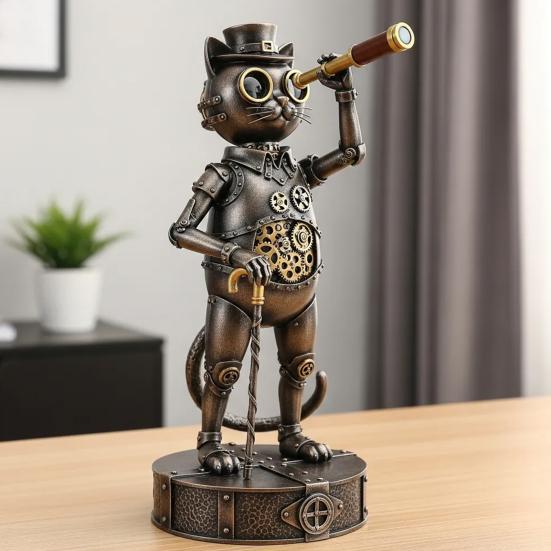 Steampunk Animal Explorer Statue Vintage Animal Desk Figurine Animal Sculpture with Gear