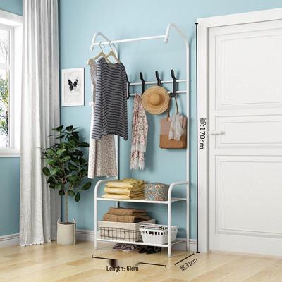 Simplistic Bedroom Coat and Clothes Rack with Hooks and Multi-Layer Storage Shelf