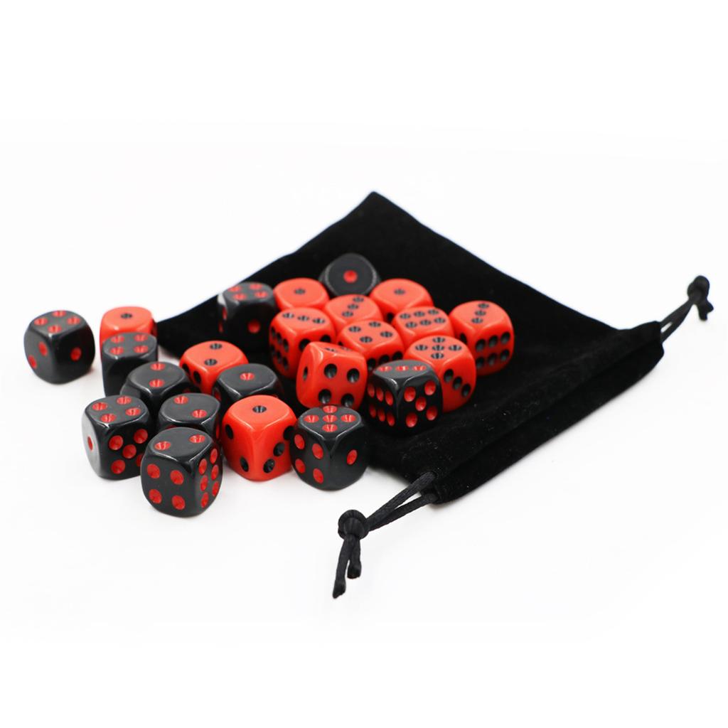 New 24 Pcs 16Mm Red/Black Dice Set With Velvet Bag – Funny Game Accessory For Board Games & Tabletop Gaming