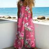 Women's Floral Printed Wide Leg Jumpsuit Sleeveless Button Front Romper Summer Casual Loose Overall with Pockets