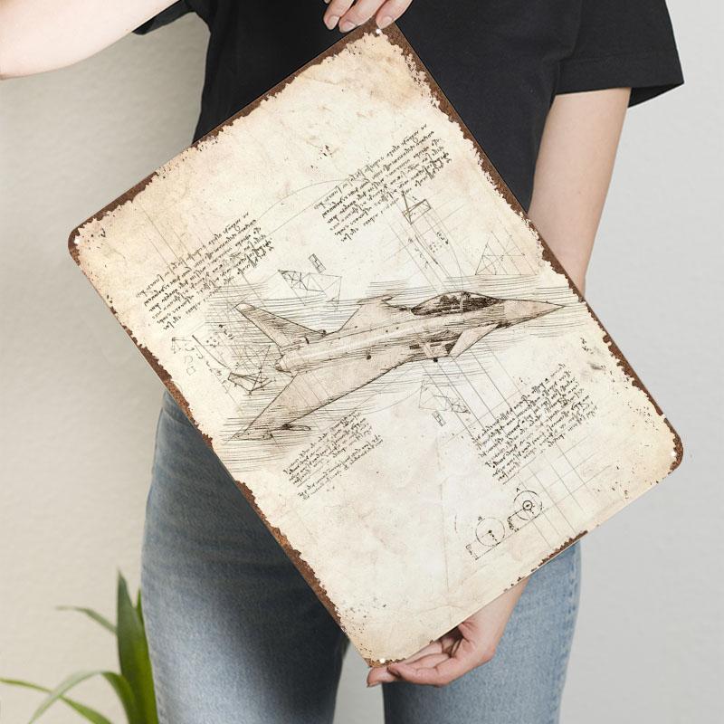 

Eurofighter Typhoon Da Vinci Metal Poster Posters on the Wall Art Mural Customizable Metal Tin Signs for Wall Art Decoration 20x30cm（7.8x11.8inch）