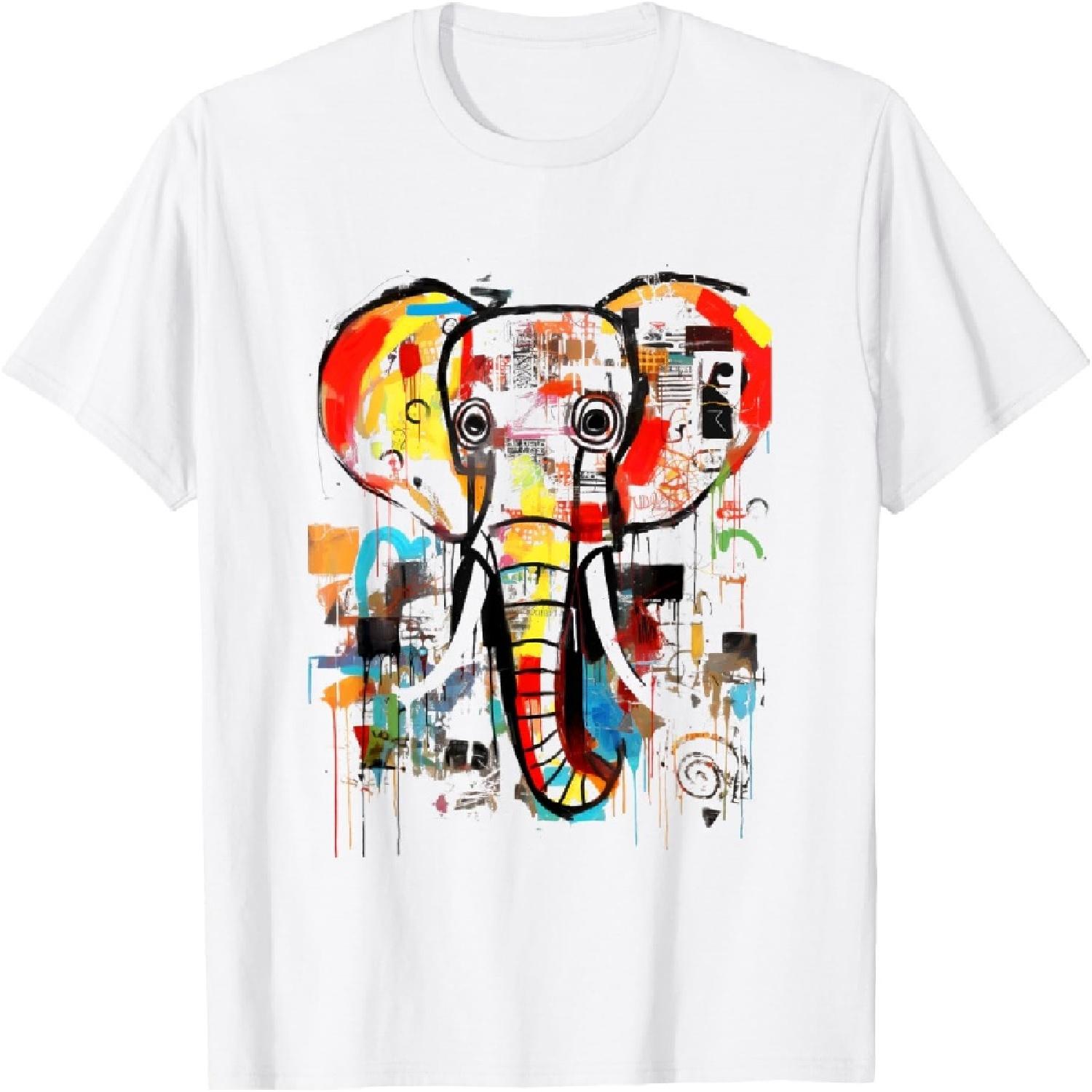 Bold Elephant Abstract Urban Graffiti Art T-Shirt S
