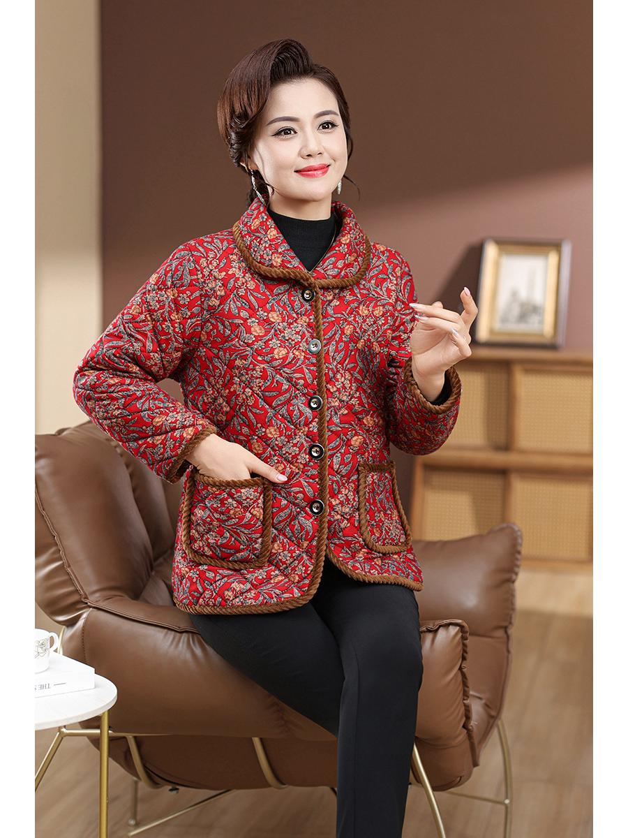 

Mom s Winter Plus Size Velvet Cotton Plaid Jacket for Middle-Aged & Elderly XL (85-105 jin)