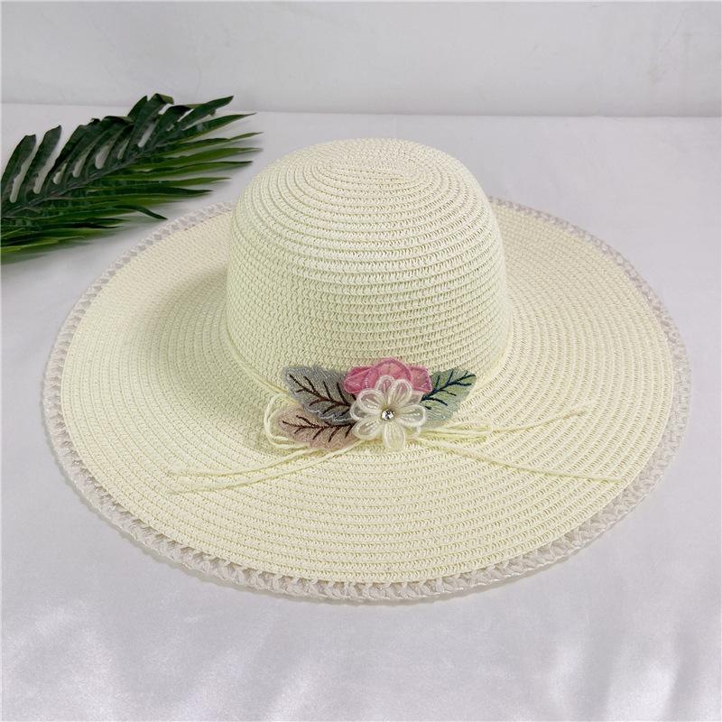 Big eaves lace flower straw hat female summer small fresh pastoral style travel sun protection sun hat seaside beach hat female