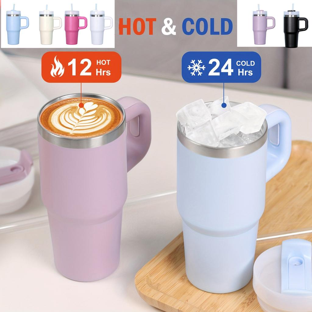 New 14oz Double Layer 304 Stainless Steel Insulated Car Cup With Lid And Straw