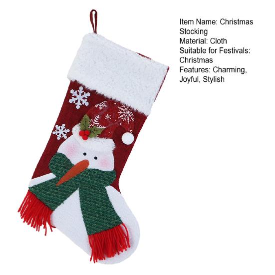 Christmas Stocking Snowman Santa Design Soft Xmas Stockings with Plush Cuff Fireplace Hanging Socks Candy Bag for Tree Fireplace Window Staircase