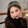 Elegant Rhinestone Hair Hoop Headband Women Gray Gold Tone Electroplated Finish Stretchy Triple-Layer Design