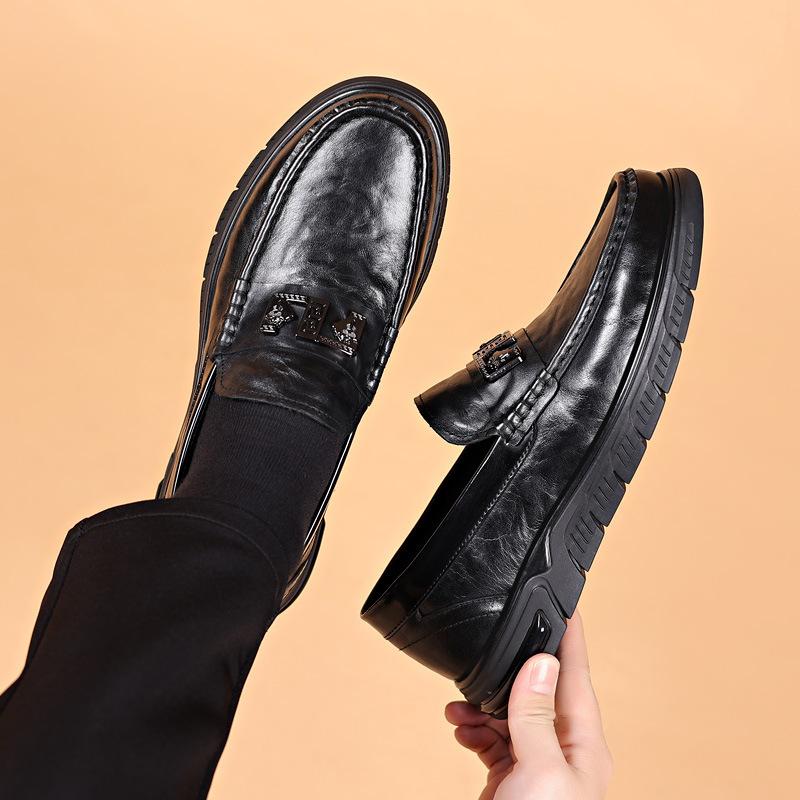 New First-layer Cowhide Men's Casual Leather Shoes Genuine Leather Breathable Beanie Shoes Men's Single Shoes One Pedal Men's Shoes Shoes