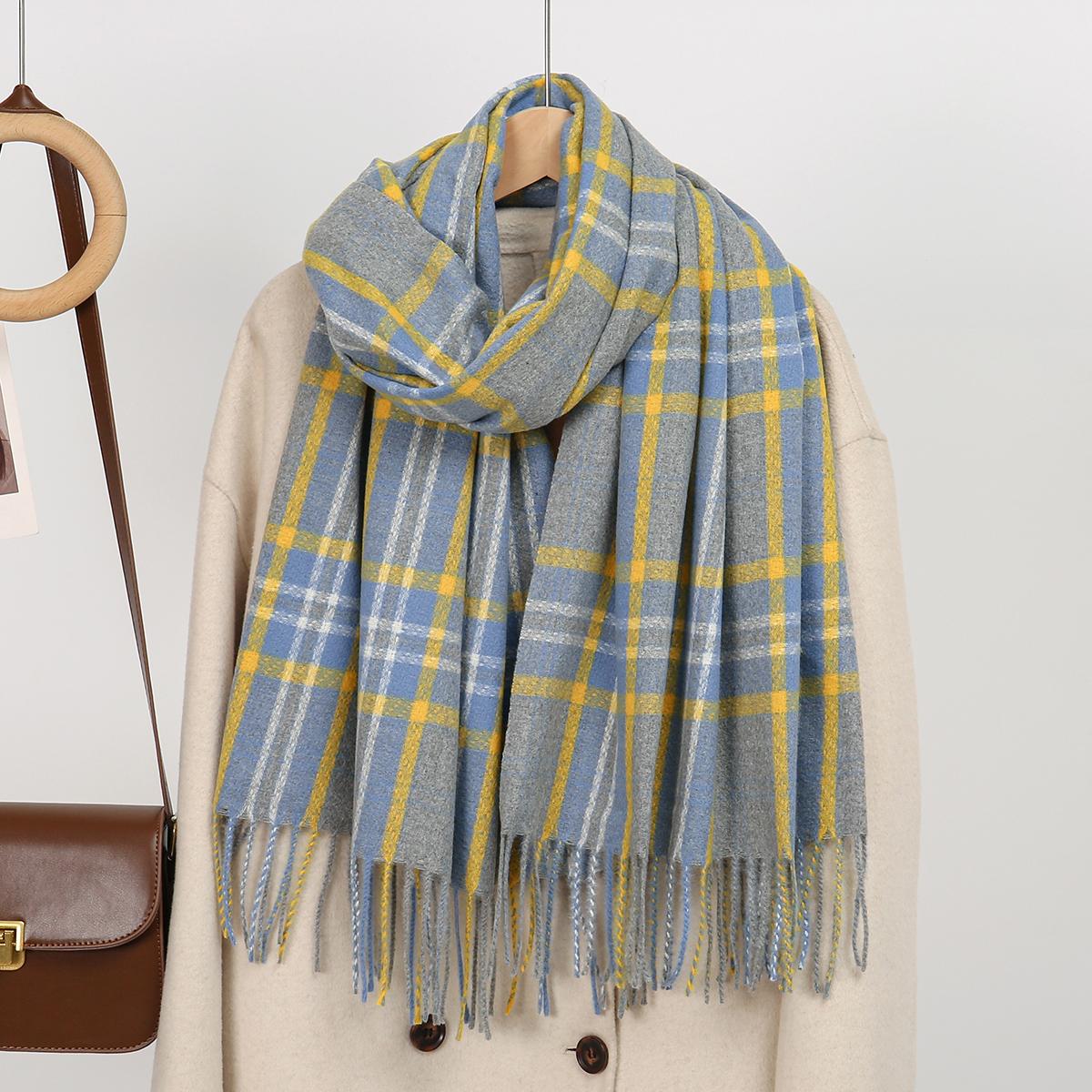 

New imitation Cashmere Thick Warm Plaid Shawl Wrap Winter Plaid Tassel Blanket Scarf Women Neckerchief Pashmina Poncho Stoles