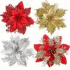 40PCS Artificial Glitter Christmas Flowers with Clips for Xmas Tree Ornament Fake Flower Floral New Year Party Home Decoration