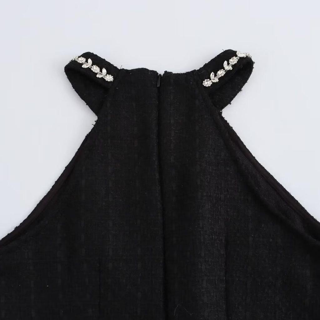 2024 Autumn Women's European & American Style Studded Halter Lace Dress