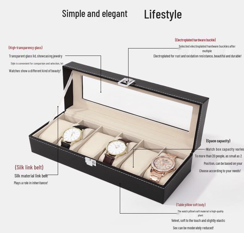 Leren Displaykast voor Horloges en Sieraden met Meerdere Sleuven en Dakraam