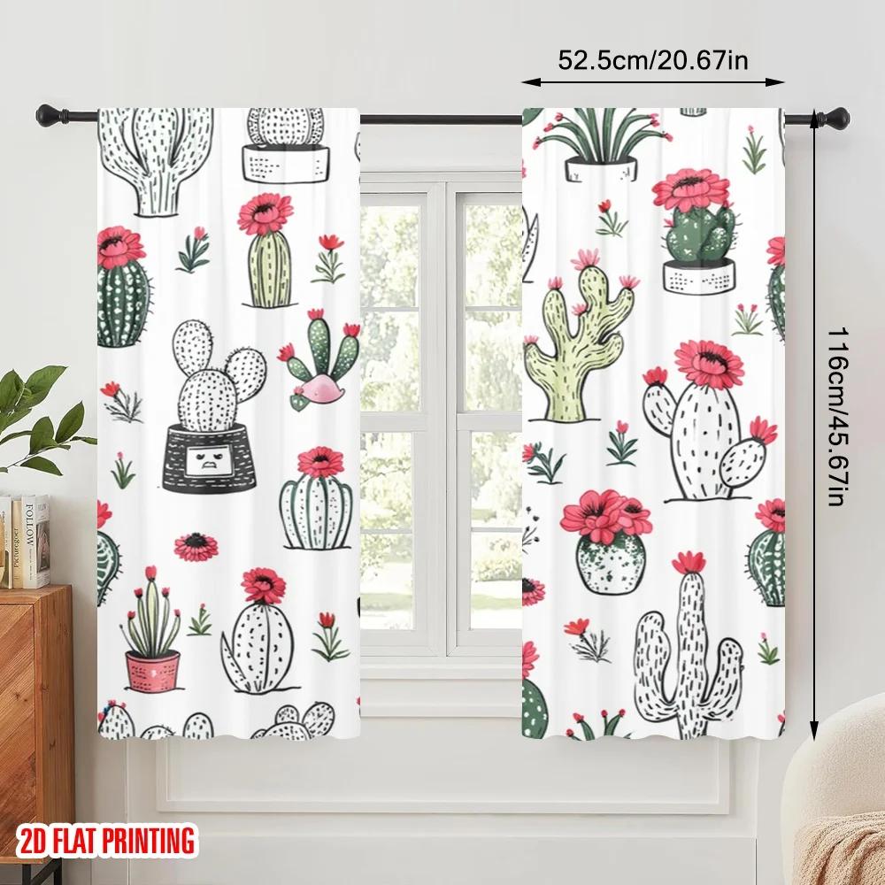 2pcs 2D flat printing Halloween Drapes Bohemian cactus 100% Polyester Without Electricity Spring Party & Holiday Decor Use for