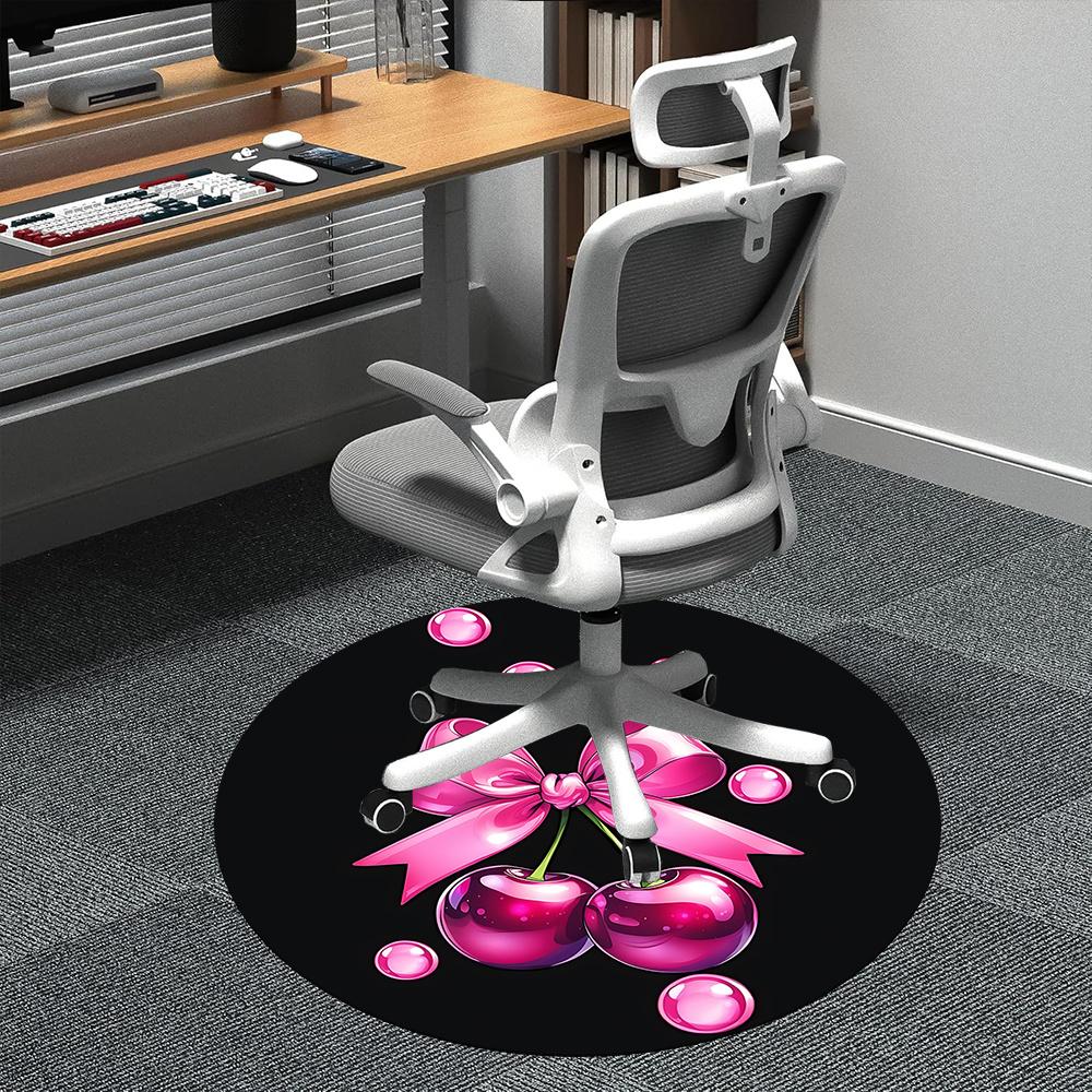 

1pc Cherries Bow Office Round Area Rug, Indoor Mat Suitable ForOffice, Under Office Chairs Bedroom Living Room Home Decor, Room Deco q099 80cm by 80cm