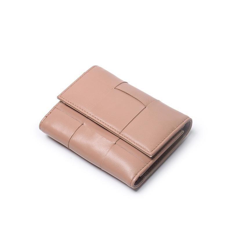 Kleine Geldbörse aus Schaffell, kurze dreifach gefaltete Geldbörse aus Leder, handgewebt, faltbare Wechseltasche