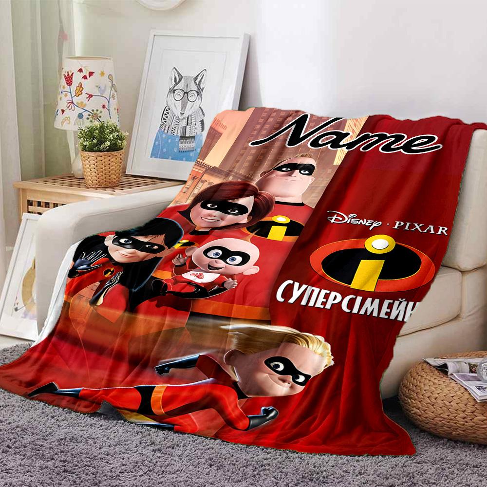 Custom Name Incredible Family Adventure flannel Blanket for Super Soft Cute Comfort Blanket for Travel Bedding Couch Sofa Blanket