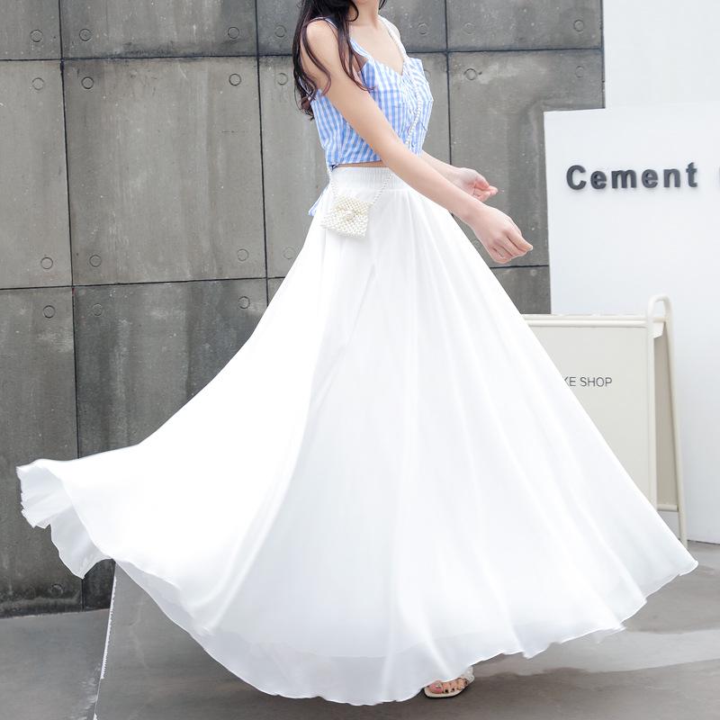 

White Three-Layer Chiffon Long Swing Fairy Dress for Beach and Dance Length 95cm білий