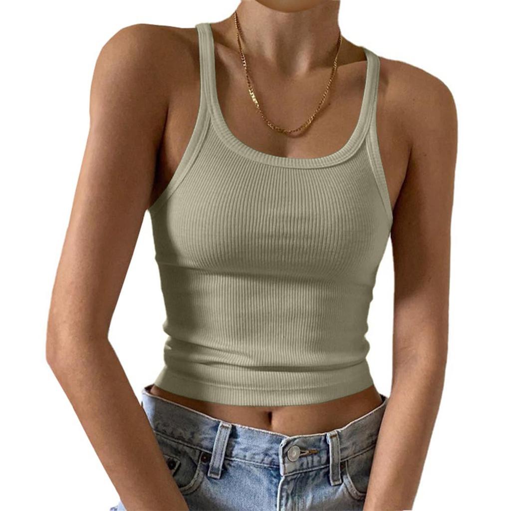 Camiseta Casual de Moda para Mujer, Chaleco de Cuello Redondo, Tops Ajustados de Color Liso