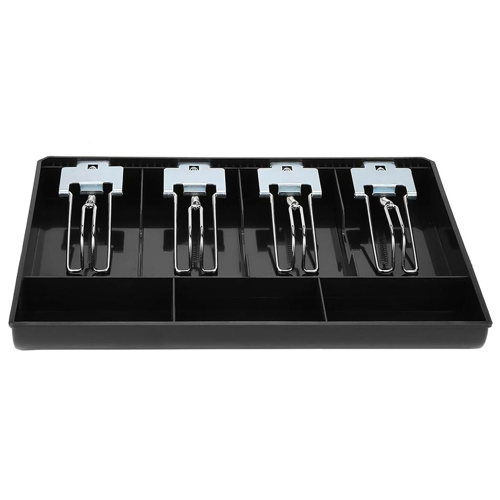 Cash Drawer Register Insert Tray Replacement Cashier Four Box with Metal Clip(black)