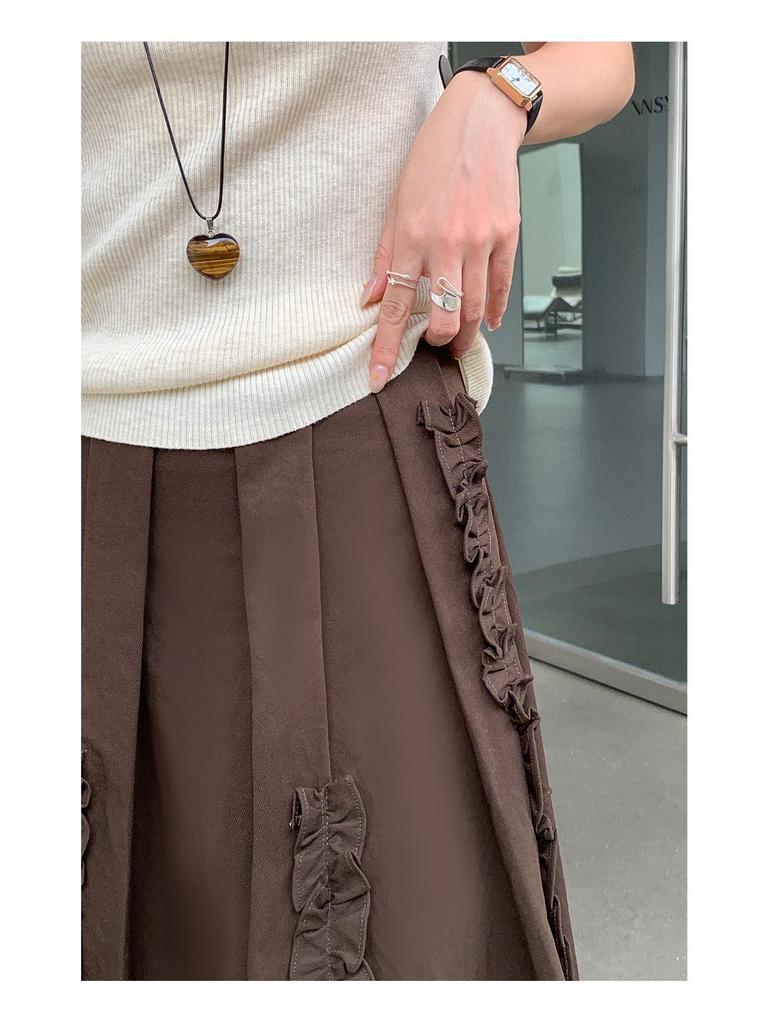 Jiu'er Elegant Korean High-Waisted Lace Pleated Skirt 0714
