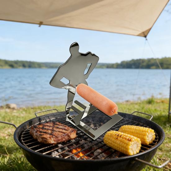 Muscle Man Hot Dog Holder Stainless Steel Sausage Grilling Rack for BBQ Camping Funny Birthday Gift for Men Dad