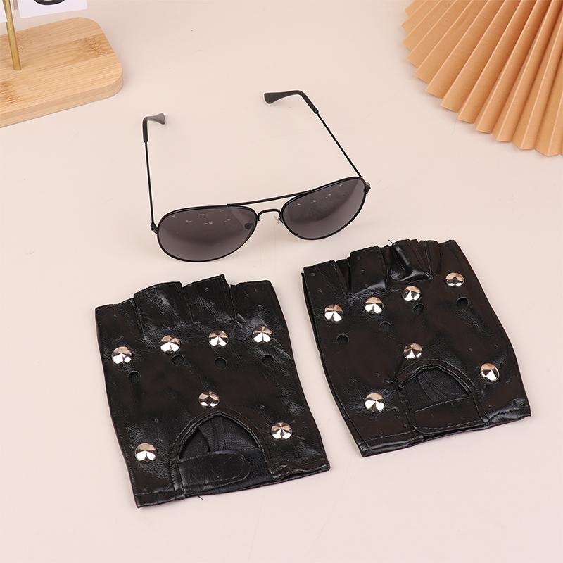 70er 80er Rocker Kostüm Heavy Metal Männer Frauen Perücke mit Bandana Sonnenbrille Halskette Party Bekleidung